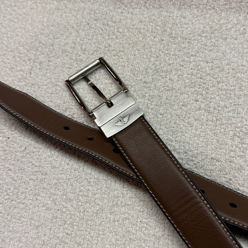 Men’s Dockers reversible black/brown leather belt silver tone buckle sm